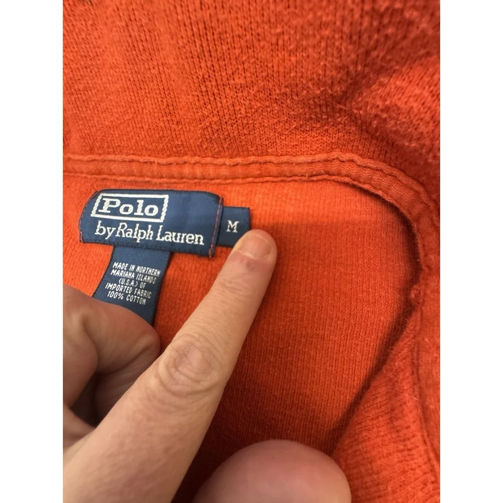 Polo Ralph Lauren Sweater 1/4 Zip Pullover Mockneck Orange Men Sz M Pony Ribbed